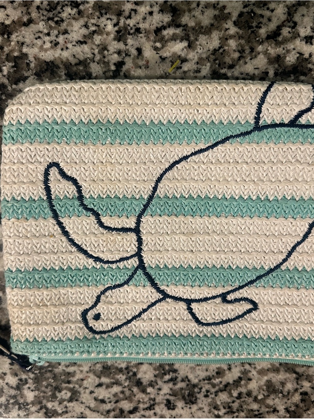 Vera Bradley Cream & Aqua Striped Turtle Wristlet